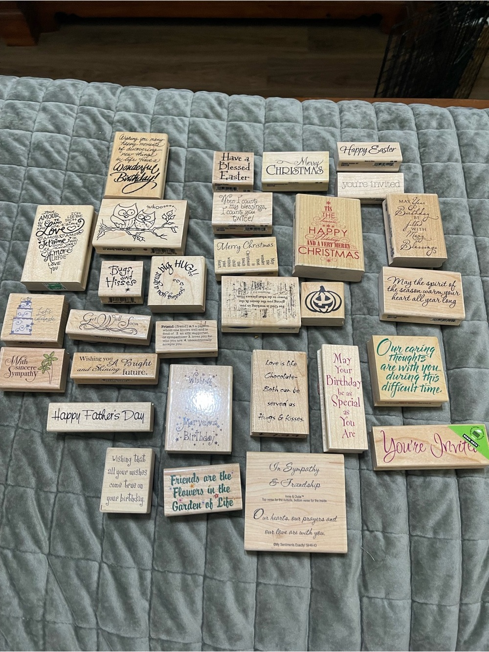 Lot Of 30 Wood Mount Rubber Stamps stamping holidays birthdays quotes